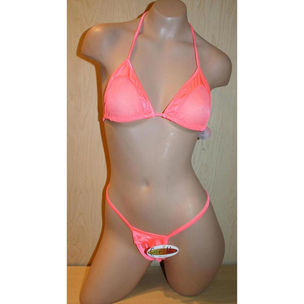 Bodyzone Neon Coral Micro Bikini Set with Floral Detail‎